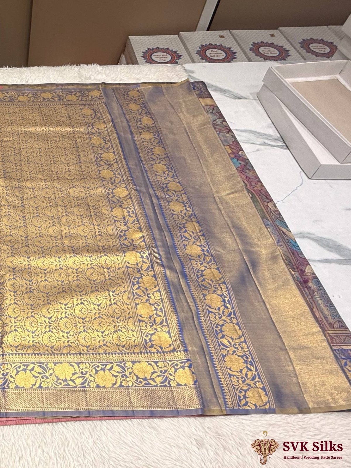 Elegant Digital Printed Silk Blend Saree with Traditional Art Pallu and Zari Border - Image 3