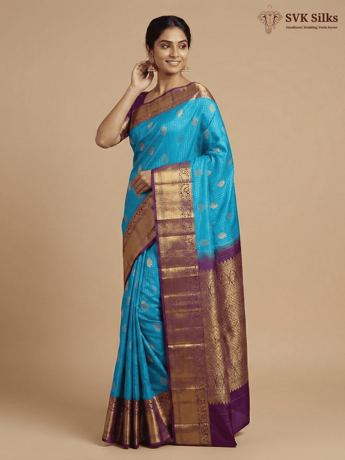 Pattu Resham Bridal Saree (Bright Blue) - Image 2