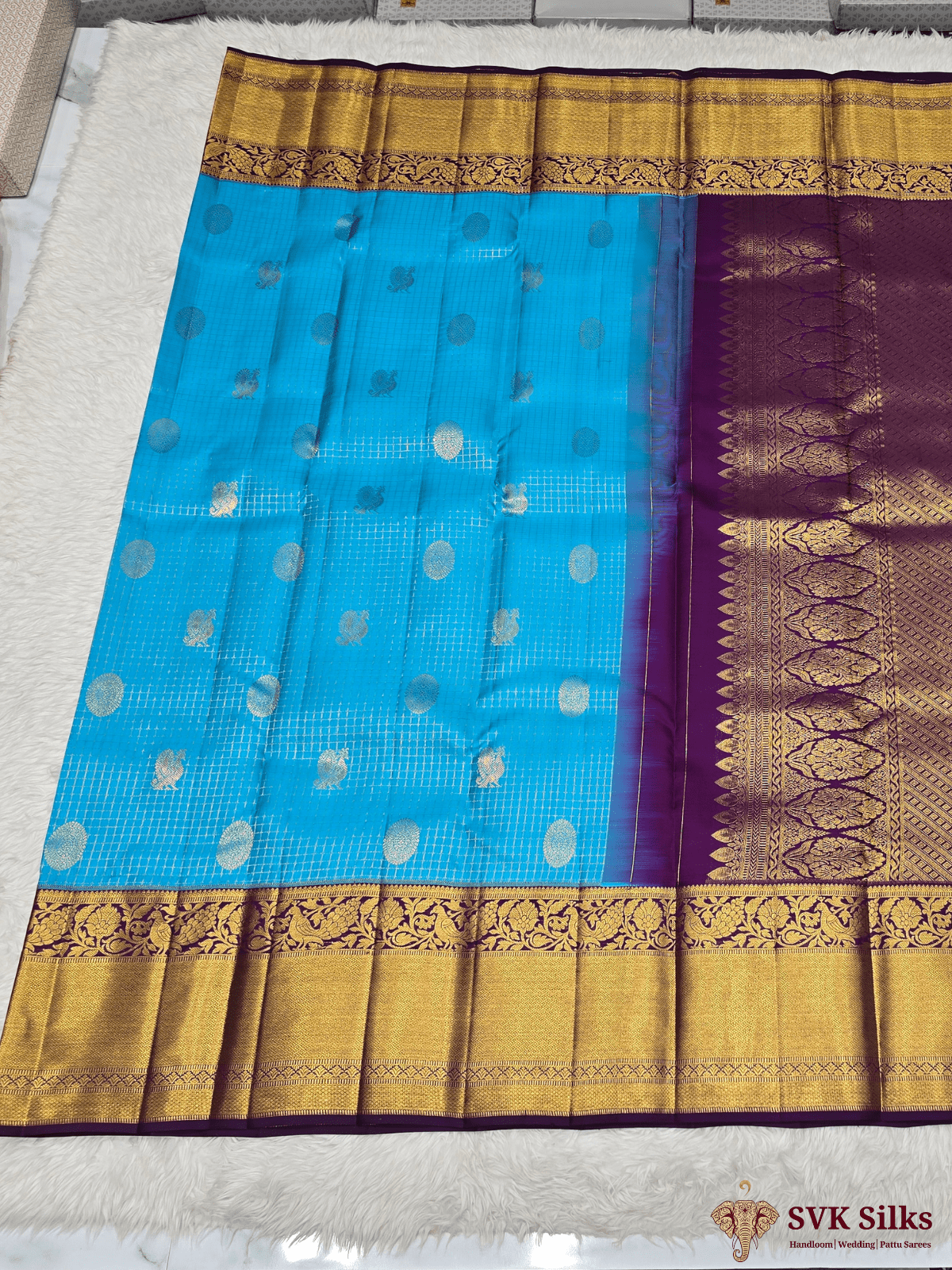 Pattu Resham Bridal Saree (Bright Blue) - Image 4