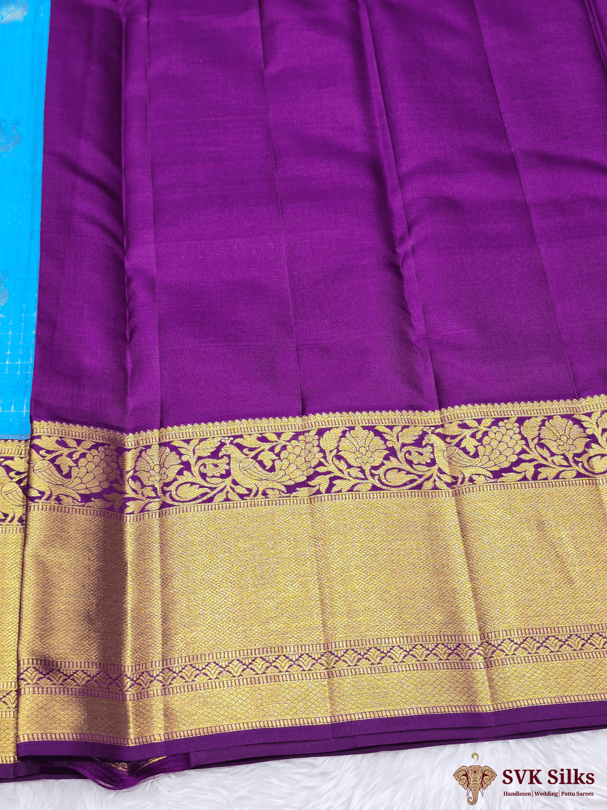Pattu Resham Bridal Saree (Bright Blue) - Image 6